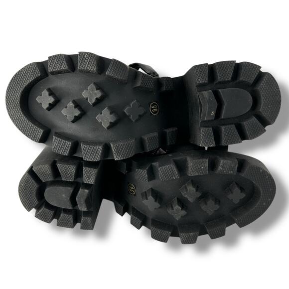 Steve Madden Black Chunky Strappy Heels Size 9.5 Buckle Platform Lug Gladiator - Picture 8 of 9